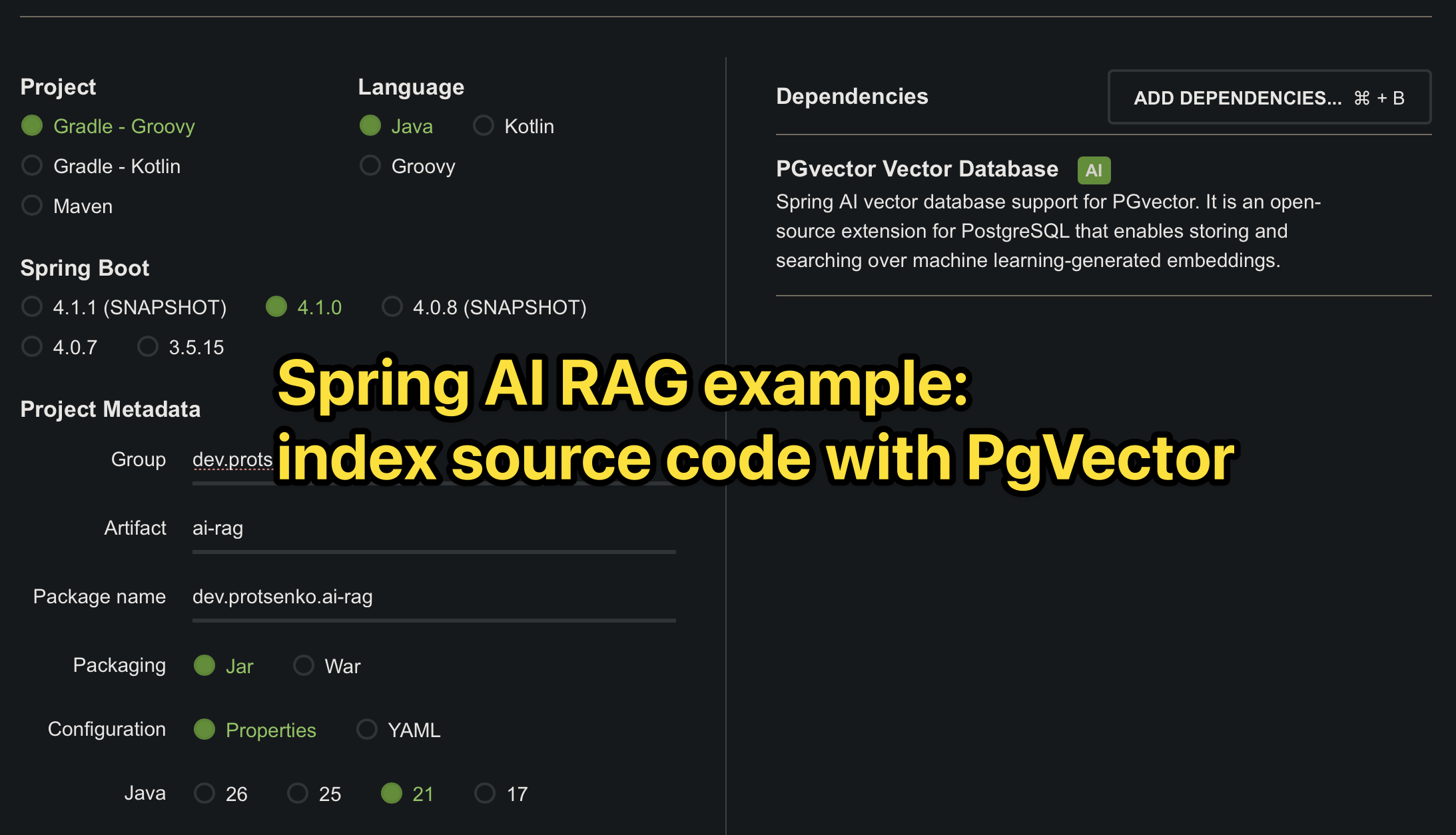 Spring AI RAG example: index source code with PgVector